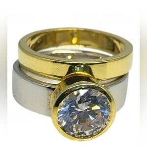 14K Gold Plated‎ Zirconia 2 Piece Ring Set